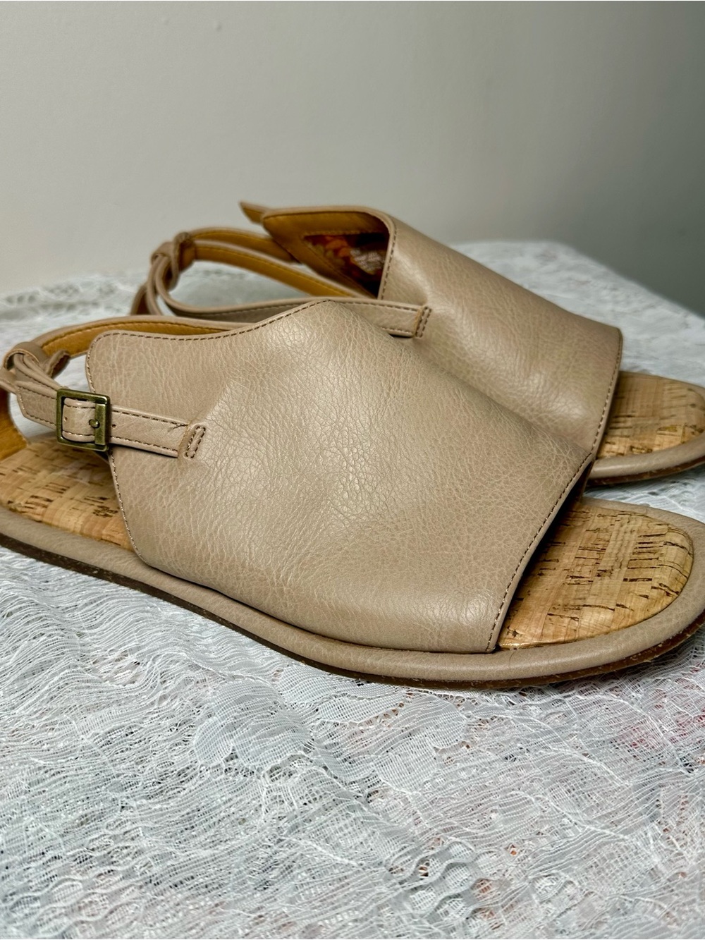 Kork-Ease Beige Leather Slingback Sandals